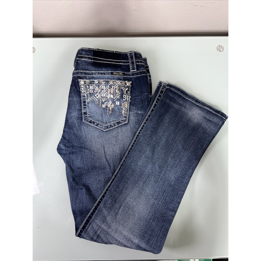 Miss Me Jeans Women's 33/34 Bootcut Bling Rhinestone Denim‎ Y2K Western Cowgirl